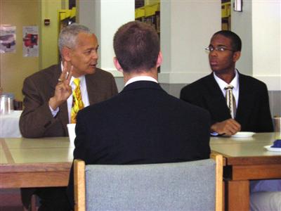 Julian Bond meets with Saint Ignatius students in Schott Library