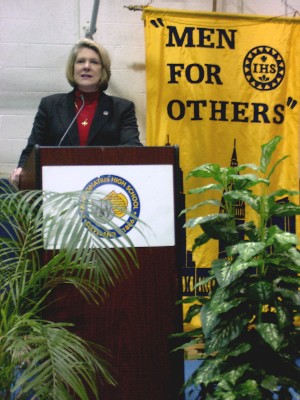 Cleveland Mayor Jane Campbell speaks at Saint Ignatius High School