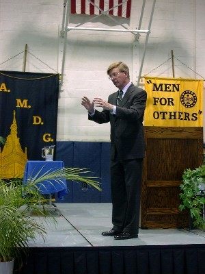 George Will speaks at Saint Ignatius High School on October 17, 2002
